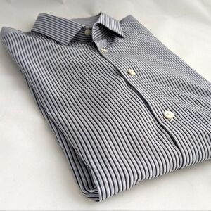 LANVIN made in Italy Blue/Gray stripe Men's Shirt, Long Sleeve, Button-Up